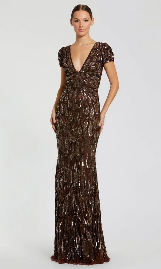 Mac Duggal 5243 - Sequined Deep V-Neck Evening Gown