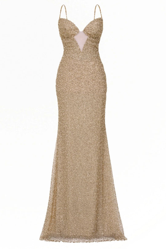 Tarik Ediz 54118 - Illusion V-Cutout Sequin Evening Gown