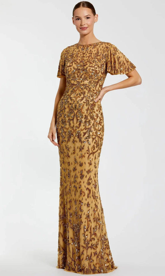 Mac Duggal 5491 - Beaded Flutter Sleeve Column Gown