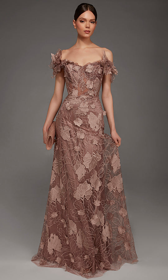 Alyce Paris 55001 - Embroidered Tulle Off Shoulder Long Gown