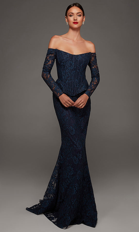 Alyce Paris 55018 - Floral Lace Off Shoulder Evening Gown