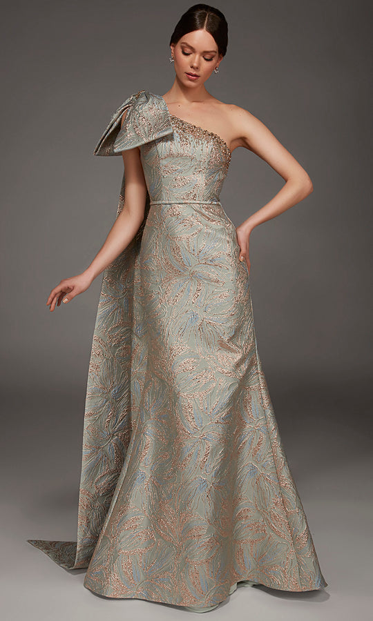 Alyce Paris 55026 - Jacquard Asymmetric Neck Evening Gown