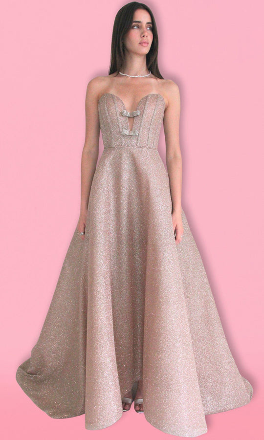 Tarik Ediz 55037 - Glitter Strapless Plunging Evening Dress