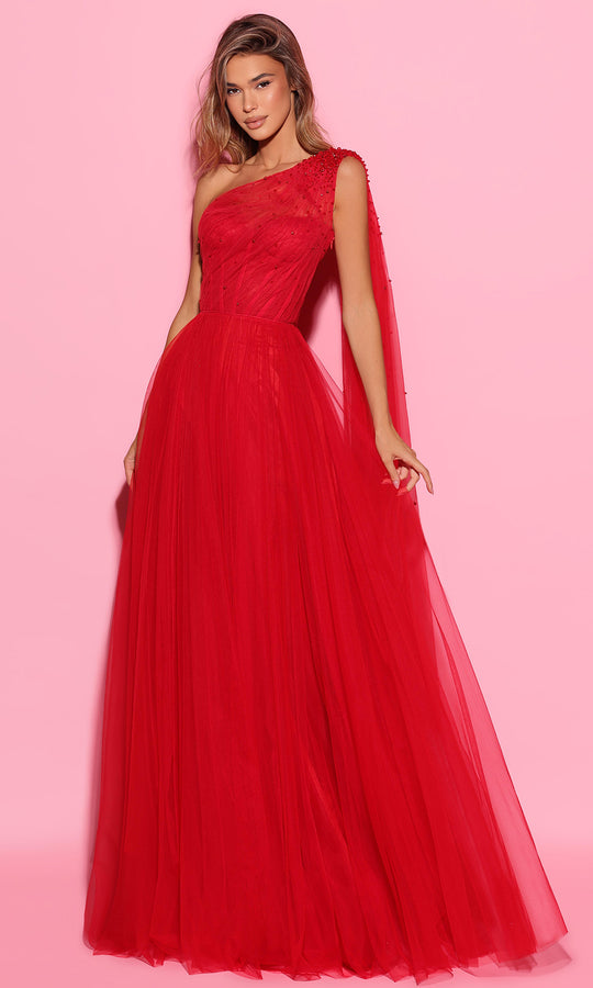 Tarik Ediz 55050 - Beaded One-Shoulder Tulle Prom Dress