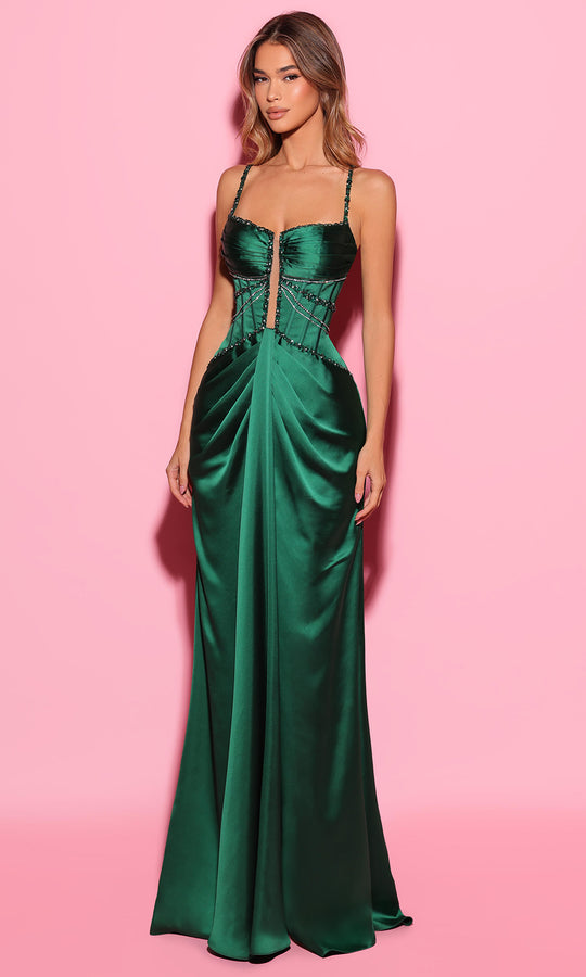 Tarik Ediz 55120 - Corset Pleated Satin Evening Dress