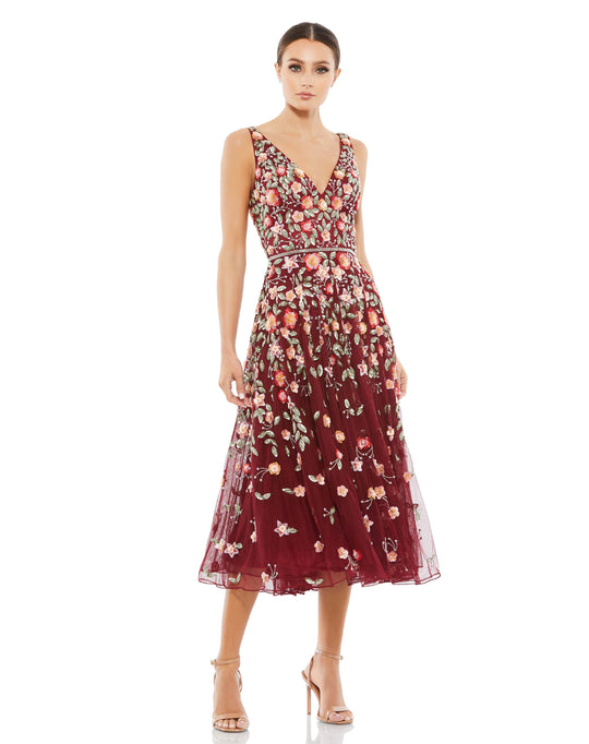Mac Duggal 5527 - V-Neck Floral Sequin Cocktail Dress