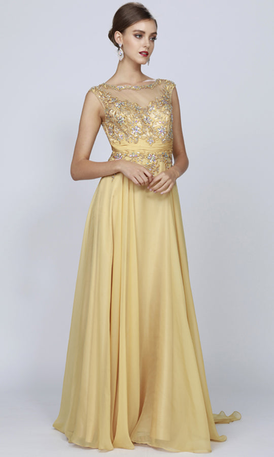 Juliet Dresses 552 - Beaded Illusion Neckline Formal Gown