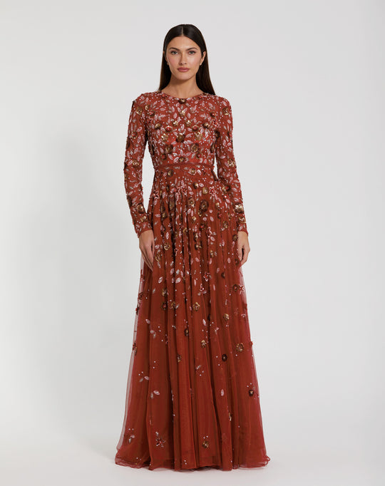 Mac Duggal 5533 - Floral Sequin A-Line Evening Dress