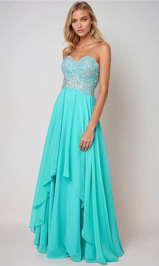 Juliet Dresses 553 - Strapless Beaded Top Formal Gown