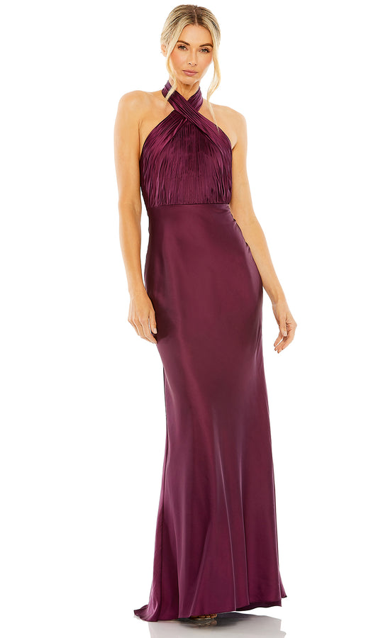 Mac Duggal 55995 - Crisscross Halter Satin Prom Gown