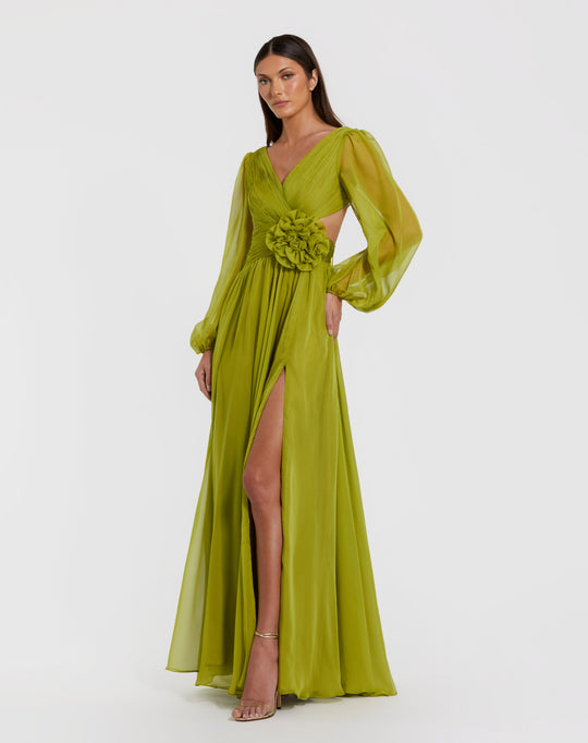 Ieena Duggal 56072 - Chiffon V Neck Lace Up Gown