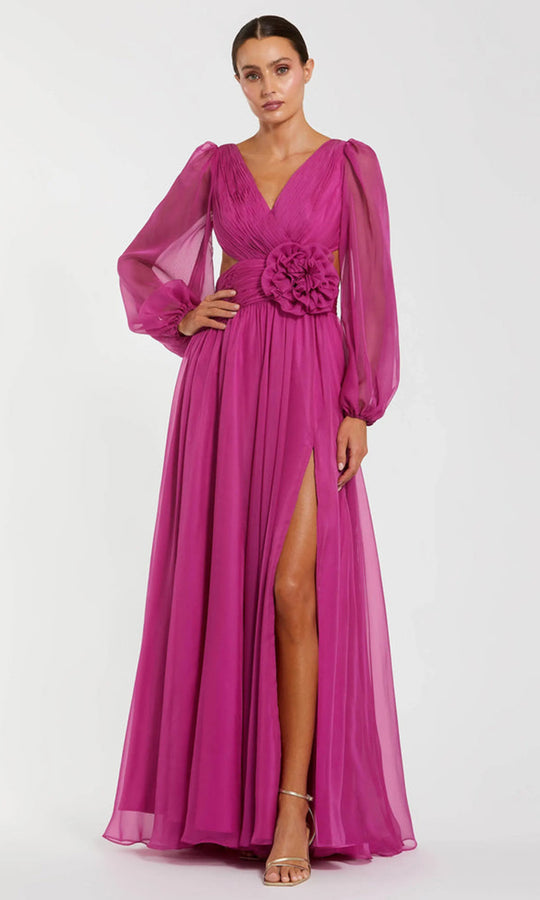 Ieena Duggal 56072 - Chiffon V Neck Lace Up Gown