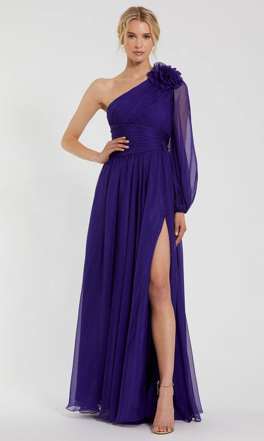 Ieena Duggal 56073 - Floral Accent One Shoulder Chiffon Gown