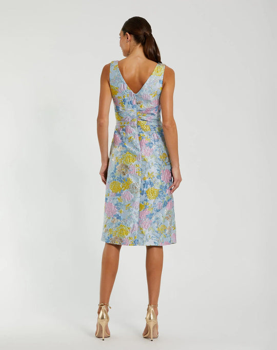 Ieena Duggal 56104 - Floral Brocade Knee-Length Dress with Bow