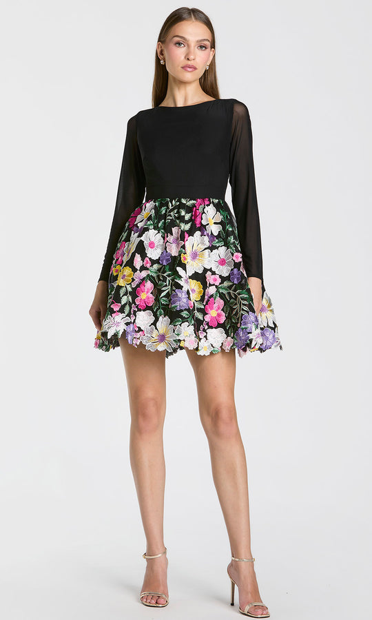 Mac Duggal 56109 - Floral Embroidered Skirt Bateau Cocktail Dress