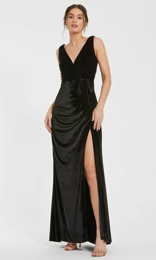Ieena Duggal 56144 - Velvet V-Neck Gown with Side Bow