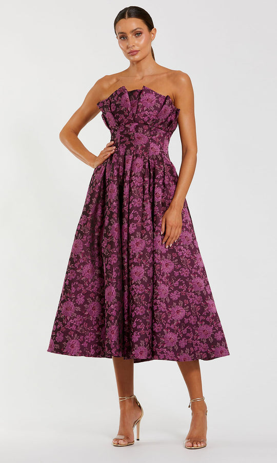 Ieena Duggal 56159 - Strapless Floral Tea-Length Dress