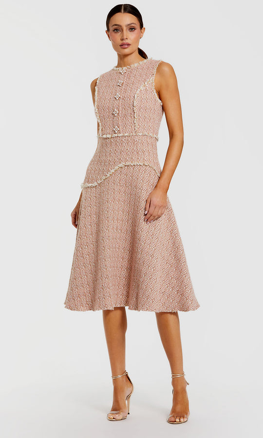 Mac Duggal 56172 - Boucle Jewel Neck Dress with Fringed Trim