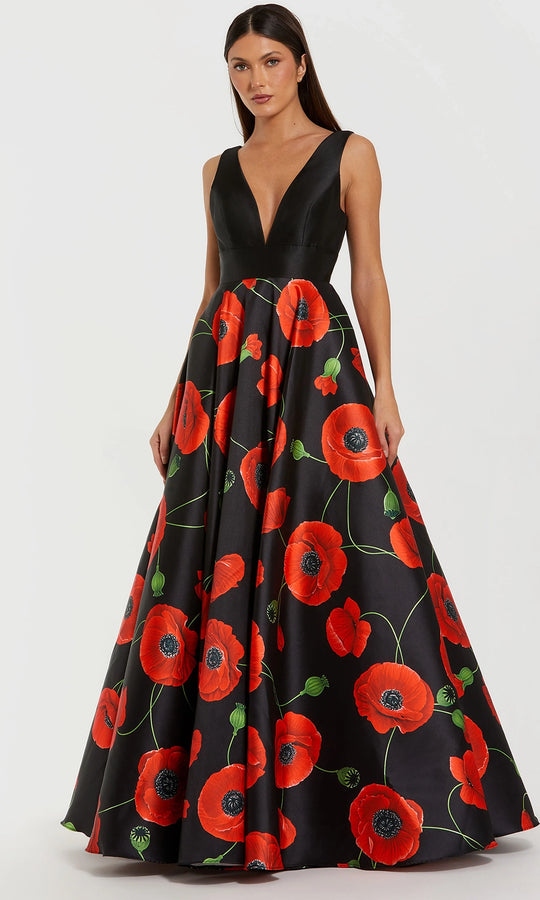 Ieena Duggal 56181 - Plunge Neck Floral Printed Ballgown