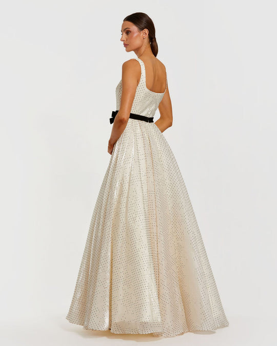 Ieena Duggal 56185 - Polka Dot Velvet Bow A-Line Evening Dress