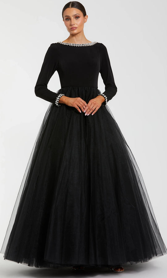 Ieena Duggal 56186 - Embellished Bateau Long Sleeve Gown