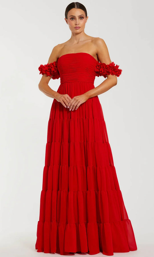 Mac Duggal 56191 - 3D Floral Sleeve Tiered Prom Gown