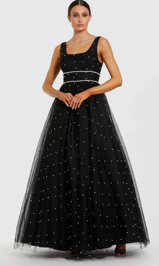 Ieena Duggal 56204 - Pearl Waistband Square Neck Long Gown