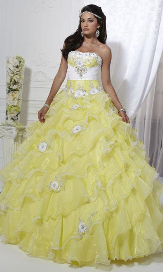 Tiffany Designs - 56226 Strapless Floral Appliqued Ballgown