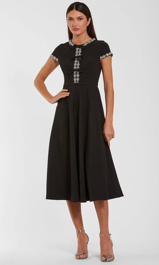Mac Duggal 56242 - Embellished Bow Cap Sleeve Midi Dress