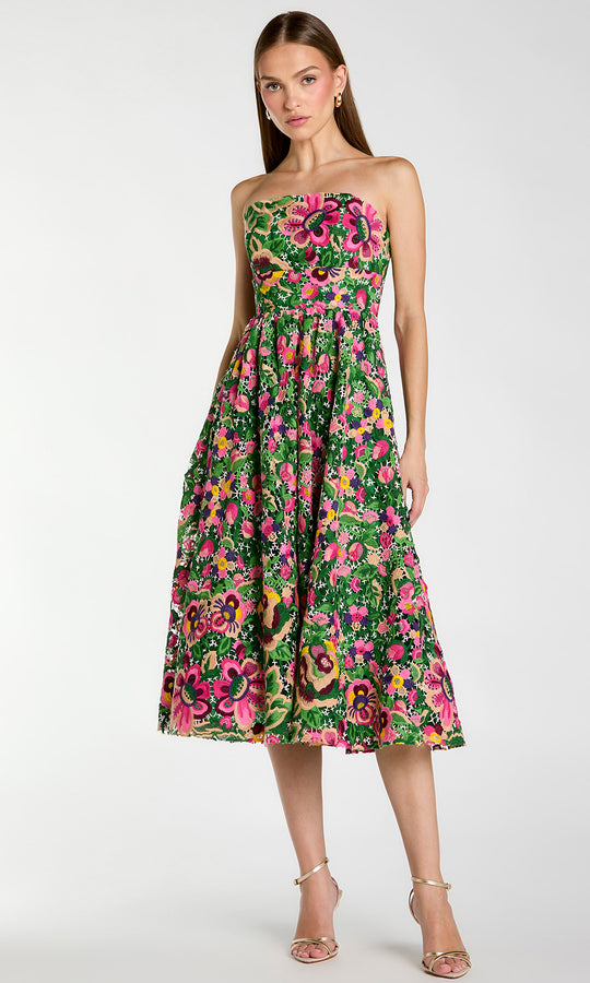 Ieena Duggal 56265 - Floral Embroidered A-Line Midi Dress