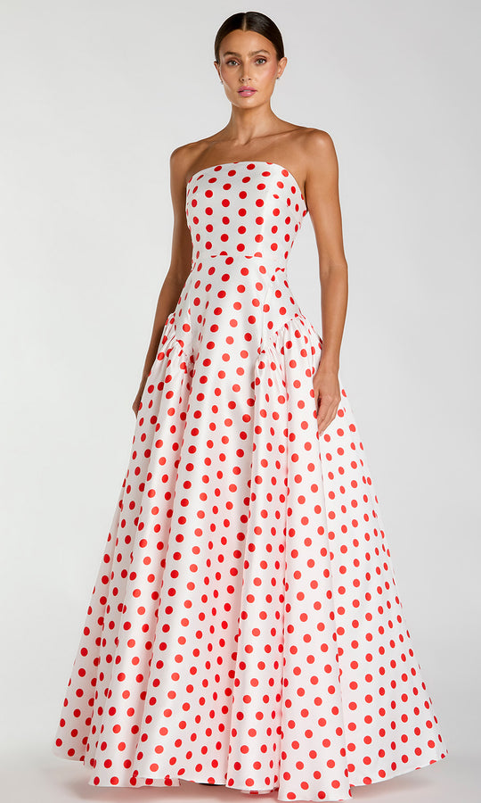 Mac Duggal 56283 - Polka-Dot Print Strapless Ballgown In White and Multi