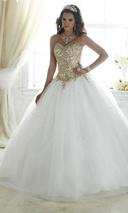 Fiesta Gowns - 56286 Strapless Gilded Lace Corset Ballgown