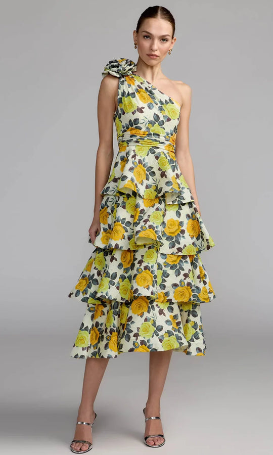 Mac Duggal 56314 - One Shoulder Floral Tiered Midi Dress