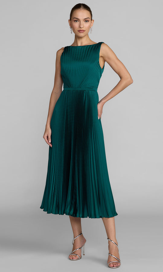 Mac Duggal 56326 - Pleated Charmeuse Tea-Length Sleeveless Dress
