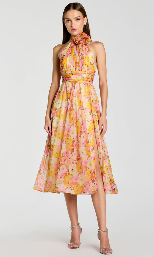 Ieena Duggal 56348 - Floral Chiffon High Halter Midi Dress