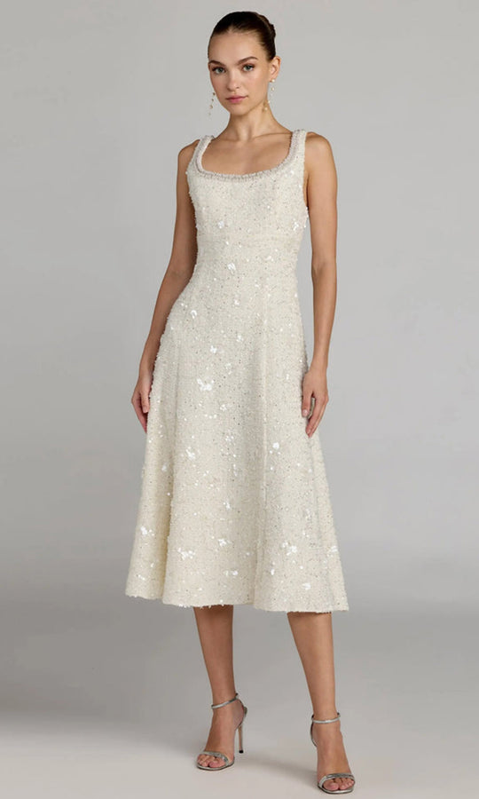 Ieena Duggal 56371 - Embellished Boucle Scoop Tea-Length Dress