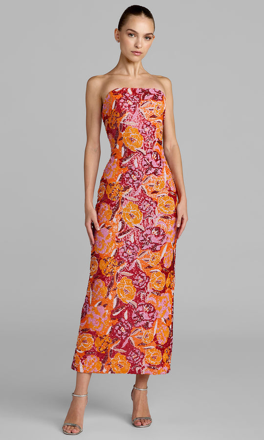Mac Duggal 56385 - Sequin Floral Tea-Length Dress with Back Slit