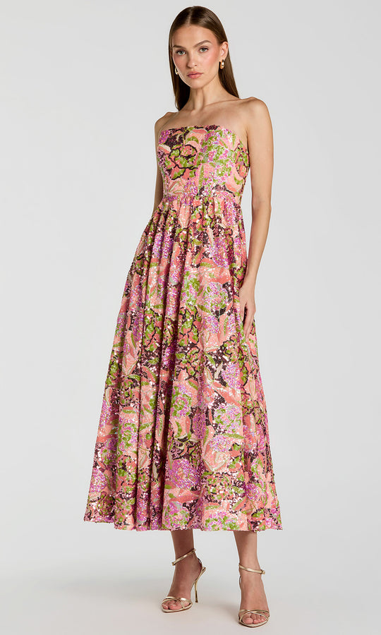 Ieena Duggal 56386 - Multicolor Sequin Floral Straight Neck Dress