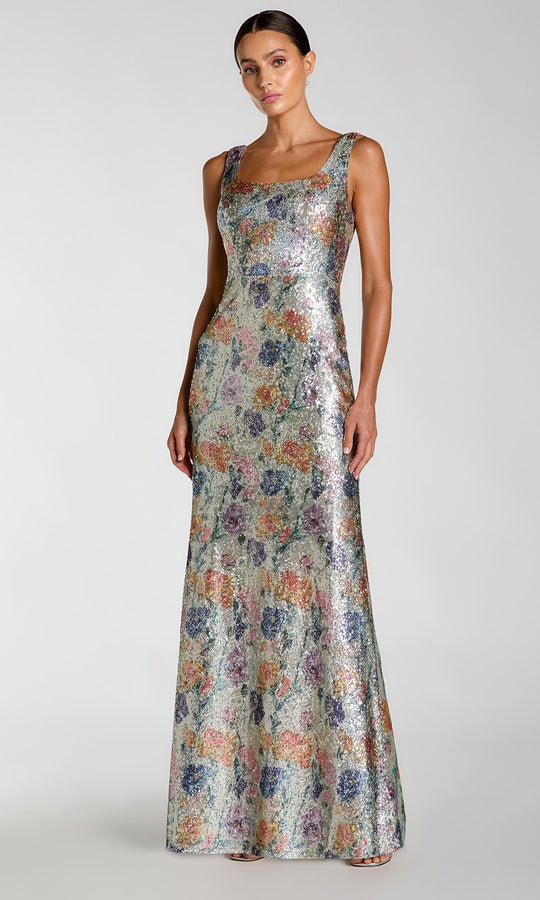 Mac Duggal 56388 - Square Neckline Floral Sparkling Dress