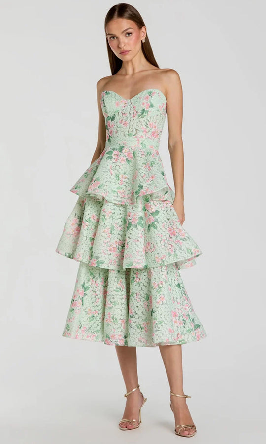 Ieena Duggal 56389 - Tiered Floral Midi Strapless Dress