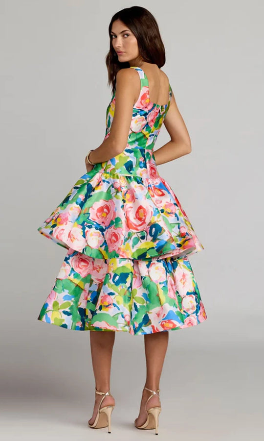 Ieena Duggal 56414 - Square Neck Multicolor Floral Midi Dress