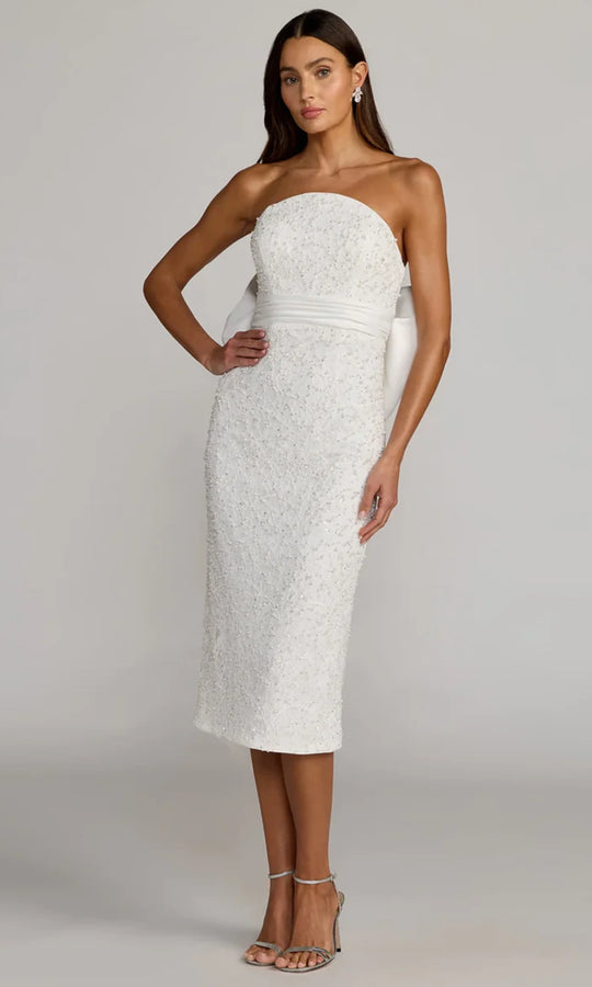 Mac Duggal 56416 - Bow Back Tea-Length Bridal Dress with Slit