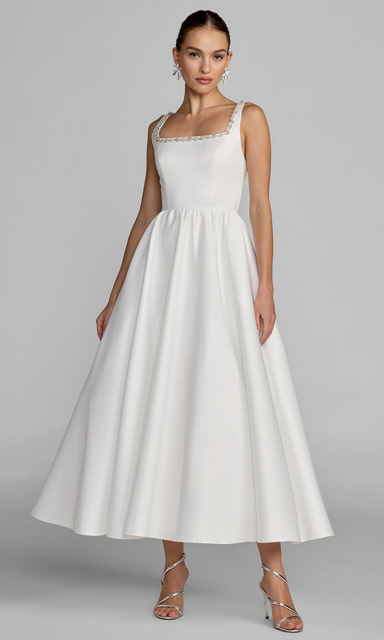 Mac Duggal 56417 - Pearl Trim Sleeveless Midi Bridal Dress