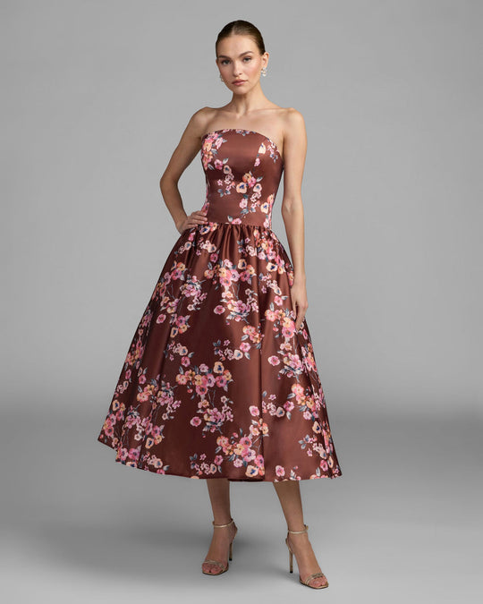 Mac Duggal 56504 - Floral Print Strapless Midi Dress