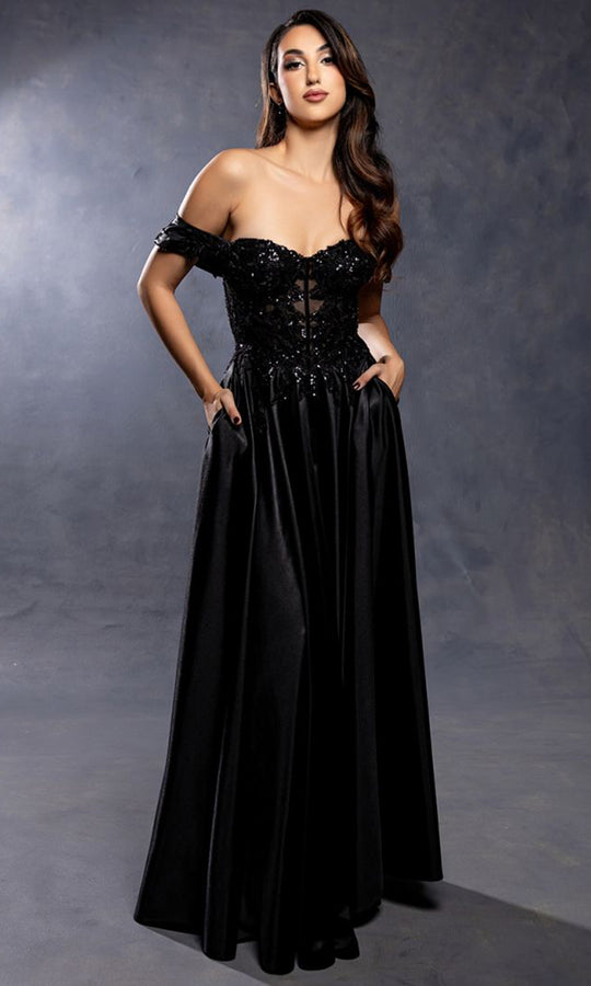 May Queen MQ2240 - Embroidered Off Shoulder A Line Gown