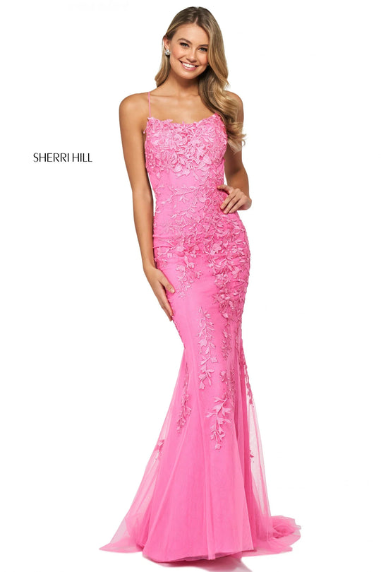 Sherri Hill - 52338 Sexy Open Back Foliage Motif Simple Prom Dress