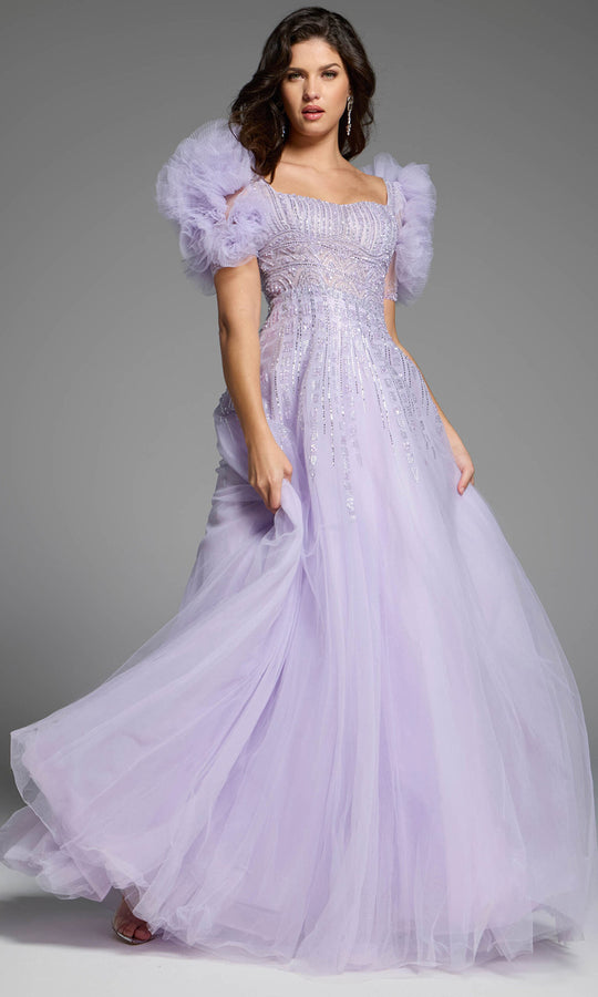 Jovani 61026 - Beaded Bodice Puff Sleeve Evening Gown