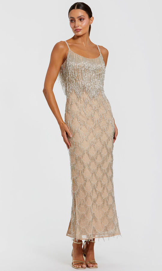 Mac Duggal 6172 - Beaded Fringe Scoop Neck Prom Dress