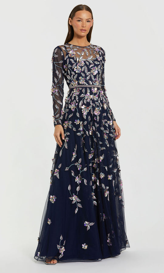 Mac Duggal 6183 - Long Sleeve Floral Sequin Evening Gown