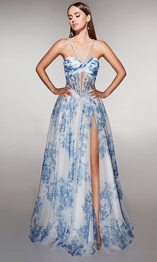 Alyce Paris 61994 - Floral tulle gown with illusion corset